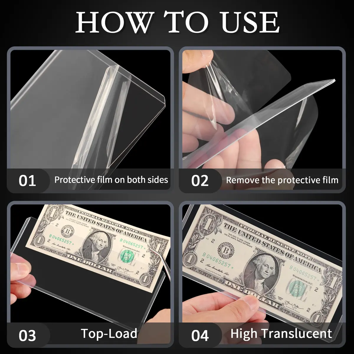 Uncle Paul Clear Banknote Holders 16.7cm x 7.1cm (40 Pcs) | Top-Load Design for Bills & Collectibles - view 2