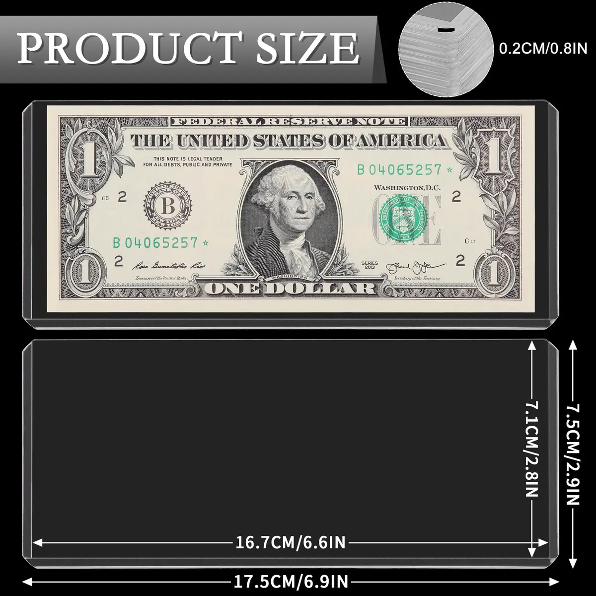 Uncle Paul Clear Banknote Holders 16.7cm x 7.1cm (40 Pcs) | Top-Load Design for Bills & Collectibles - view 3