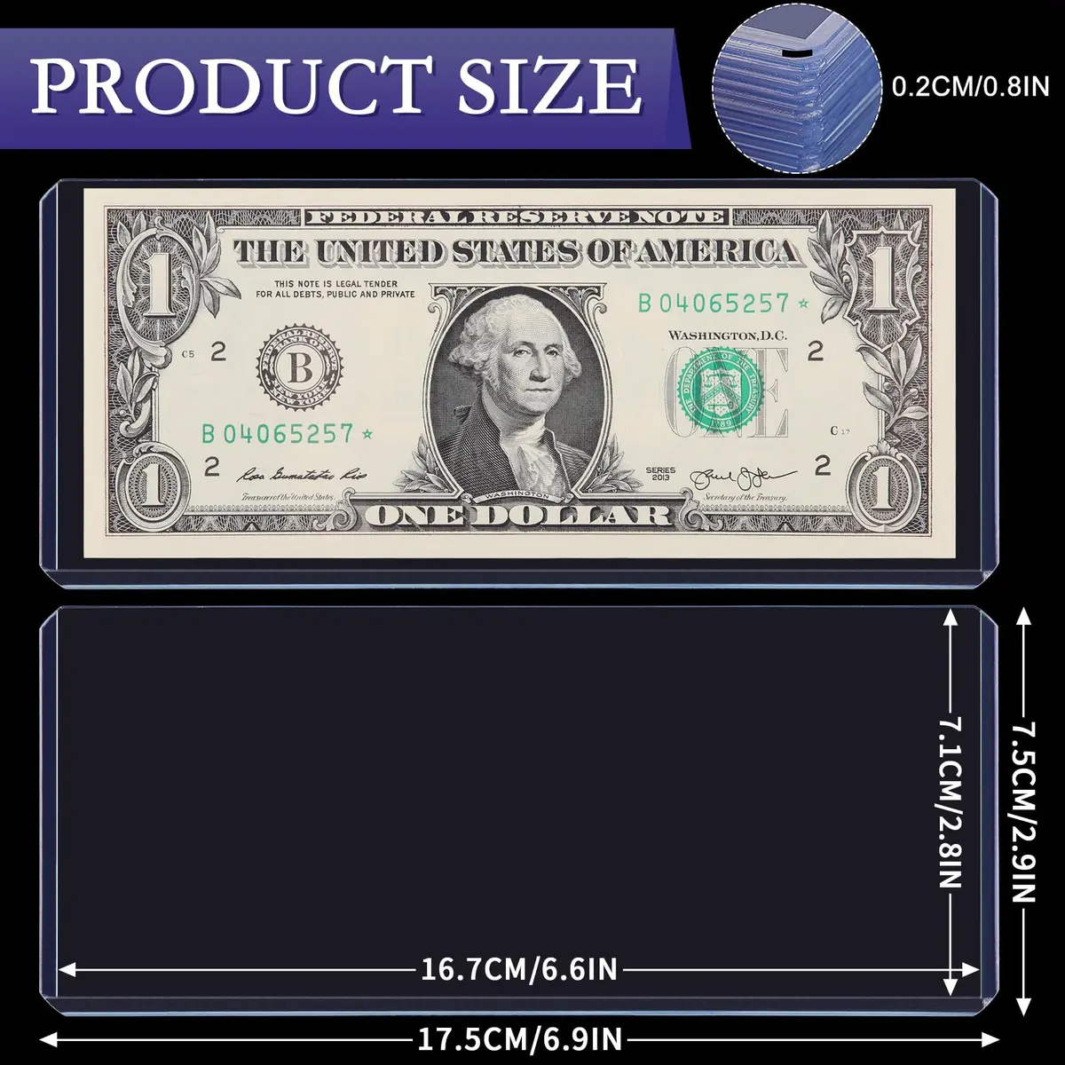 Uncle Paul Blue Clear Banknote Holders 16.7cm x 7.1cm (6.6"x2.8") | Top-Load Bill Sleeves for Collectibles - view 2