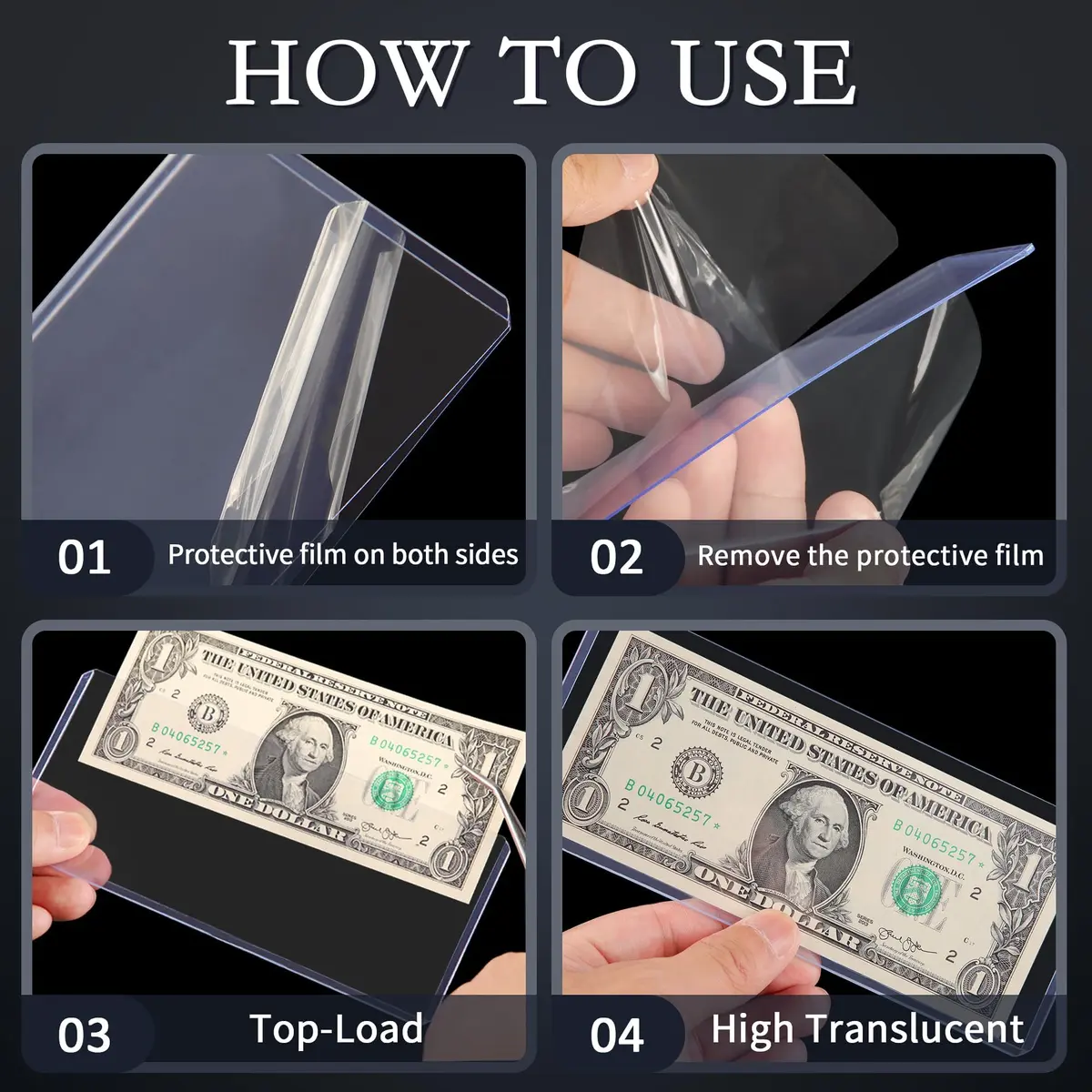 Uncle Paul Blue Clear Banknote Holders 16.7cm x 7.1cm (6.6"x2.8") | Top-Load Bill Sleeves for Collectibles - view 4