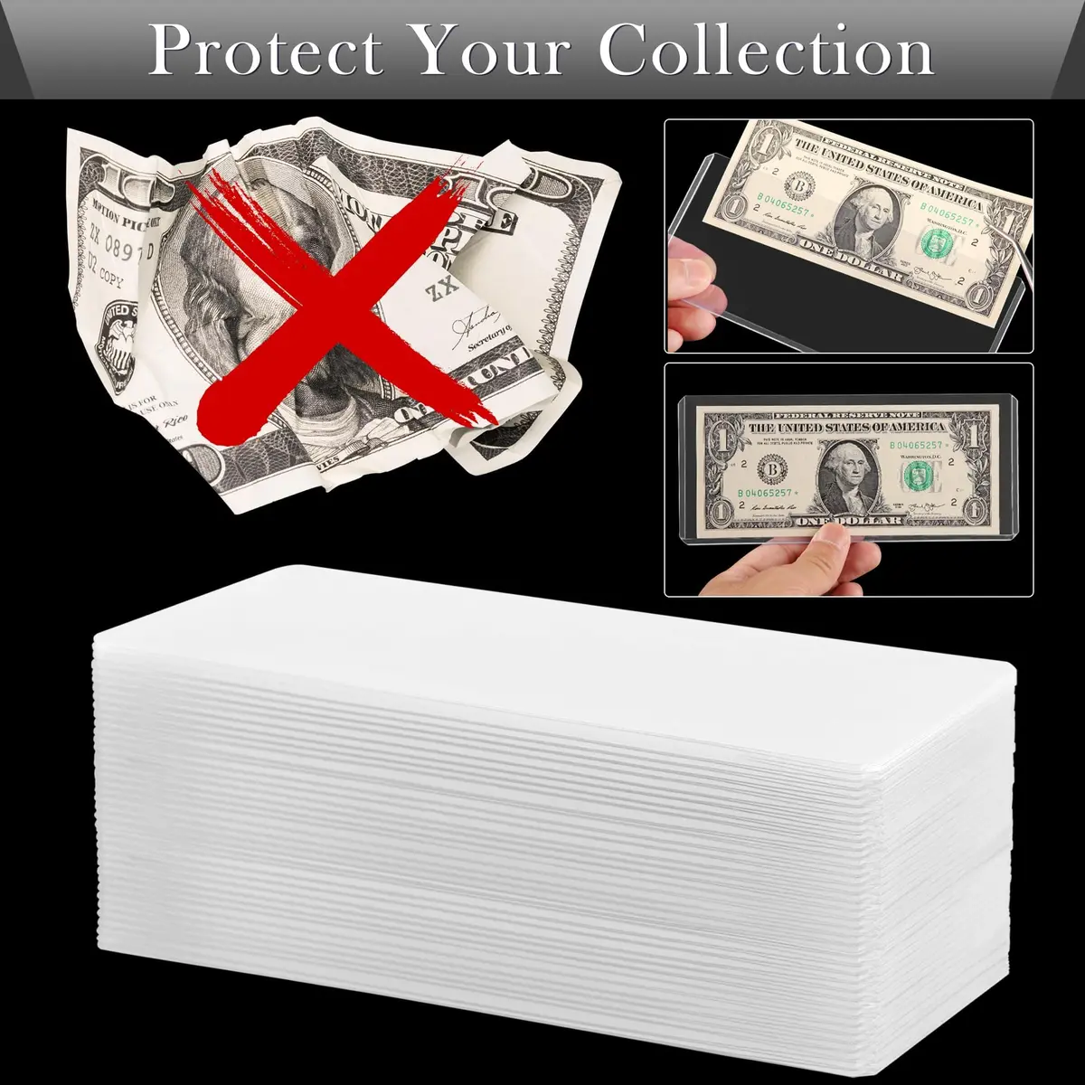Uncle Paul Clear 90PCS Banknote Holders 6.6"x2.8" | Top-Load Crystal-Clear Currency Display - view 5