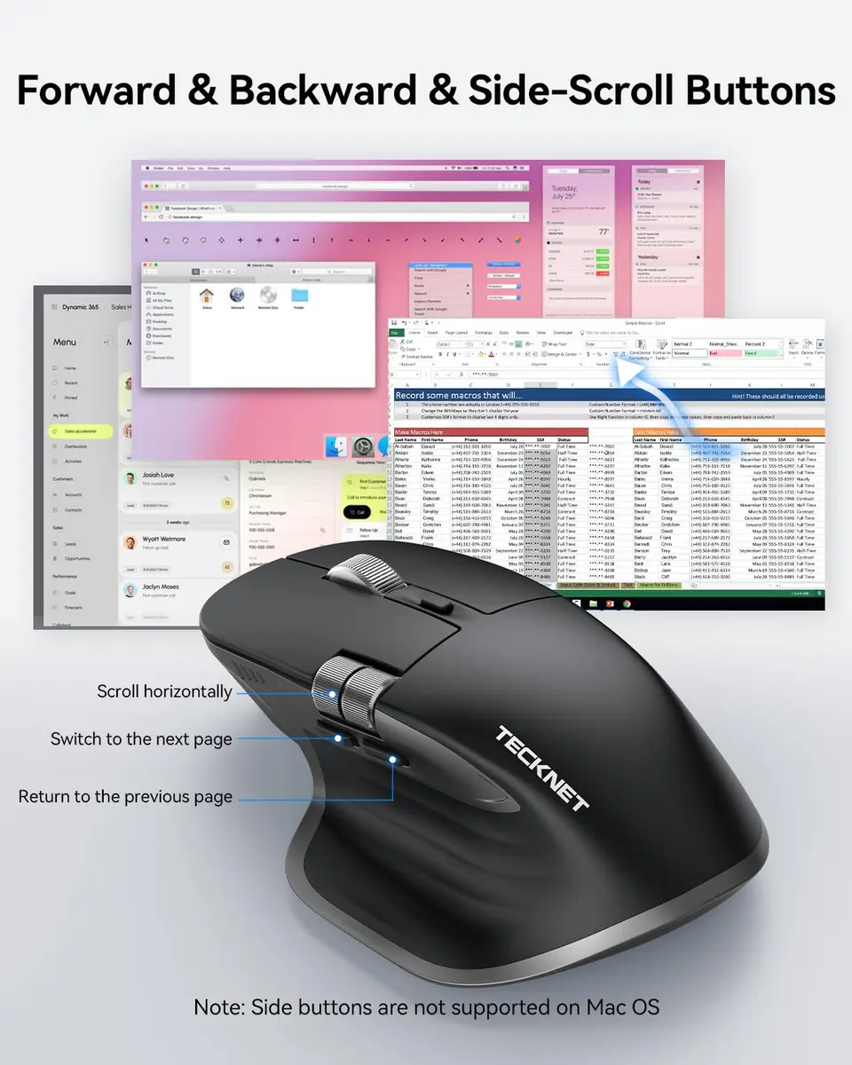 TECKNET Wireless Mouse, 3-Device Bluetooth Rechargeable, 4800 DPI Optical Mouse with Side Scroll Wheel | 36-Month Warranty - view 3
