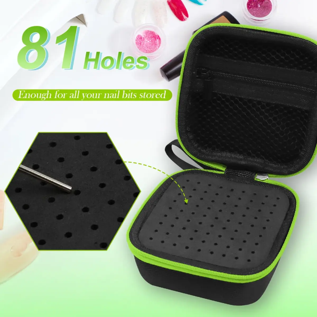 Thowapou 81 Holes Nail Drill Bit Holder Case | Waterproof Portable Organizer Bag for 3/32 Inch Bits - view 7