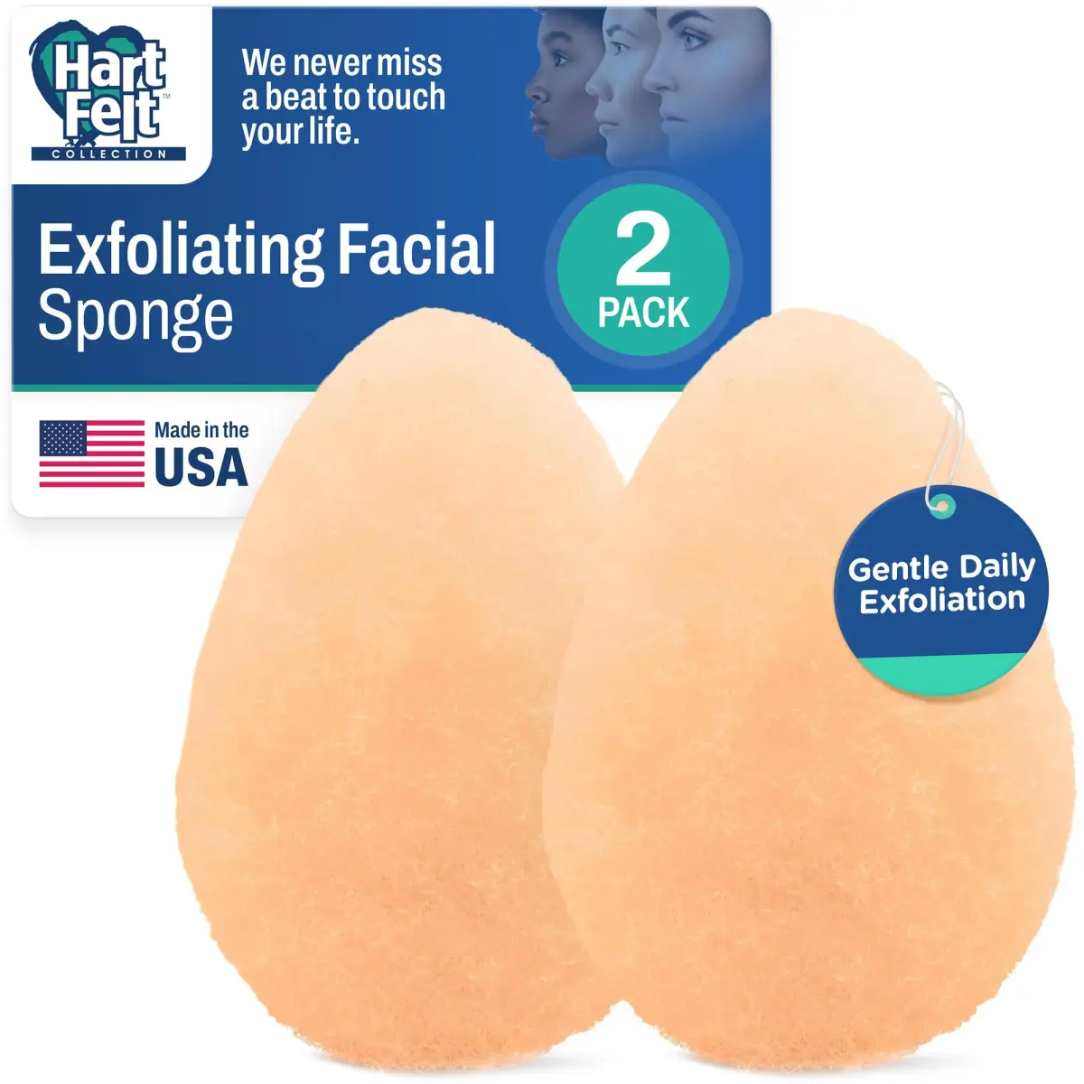 HartFelt Tear Drop Gentle Face Scrubber 2ct | Reusable Facial Sponges for Daily Cleansing - main product image