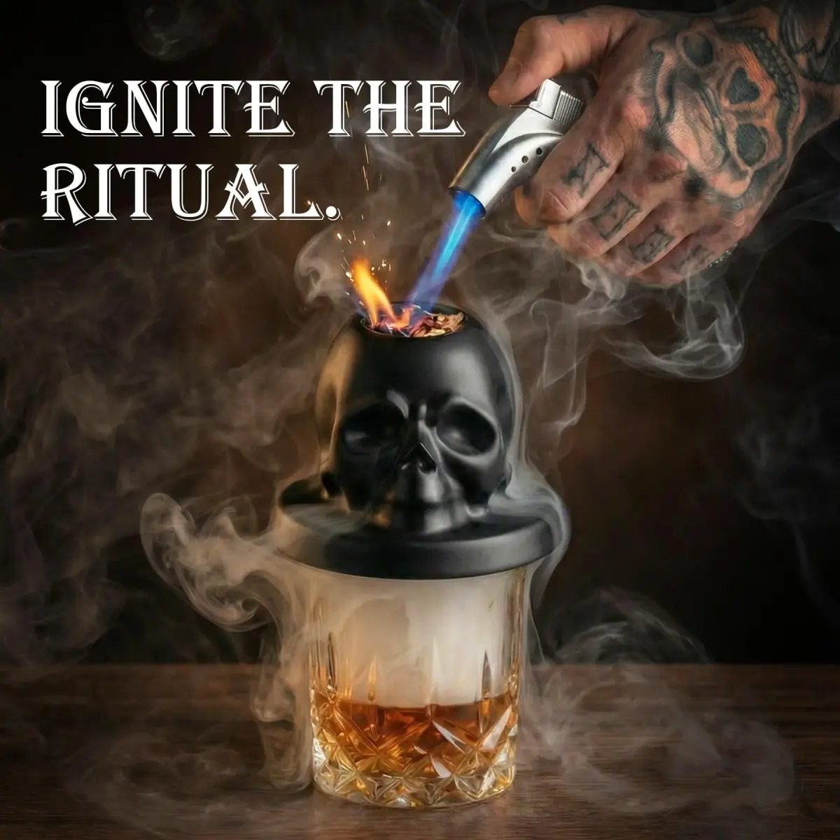OAGA Skull Whiskey Smoker Kit with FQ-192 Torch & Bar Accessories | Ceramic Skull - view 2