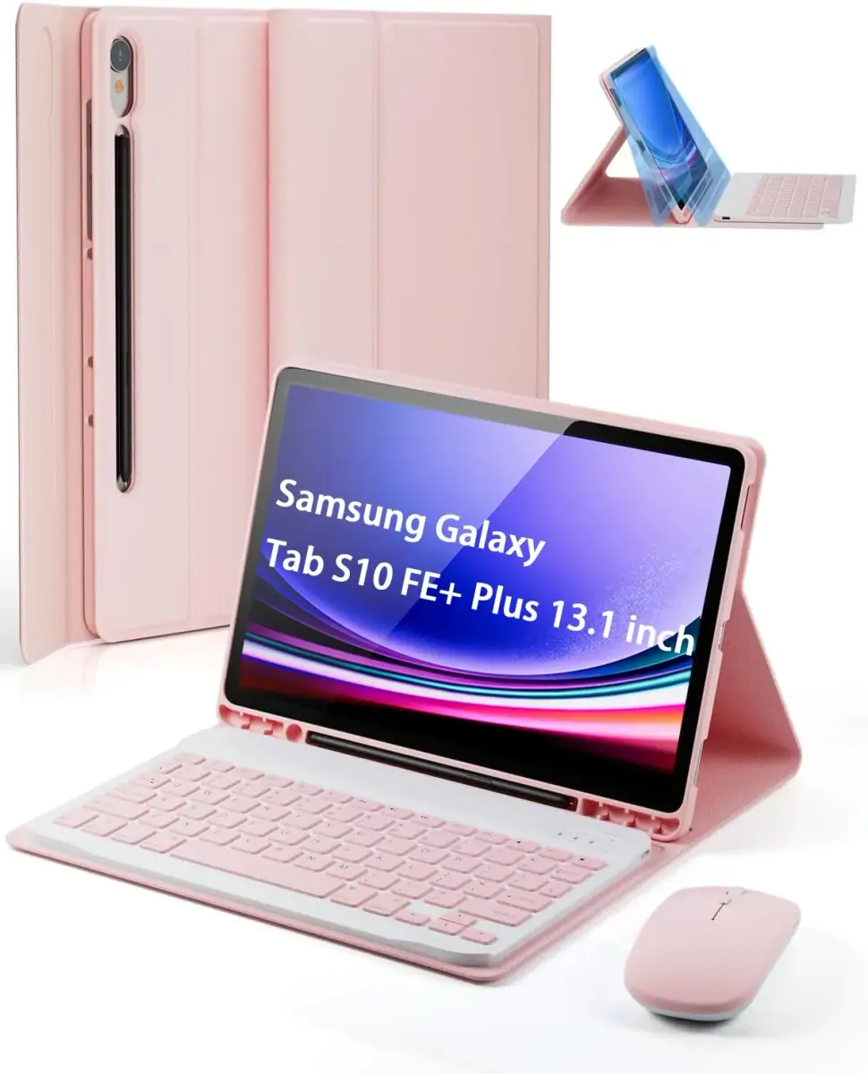 TUNKARMOR Keyboard Case for Samsung Galaxy Tab S10 FE+ Plus 13.1 inch - Pink | Detachable Magnetic Keyboard with S Pen Holder & Auto Sleep/Wake - main product image