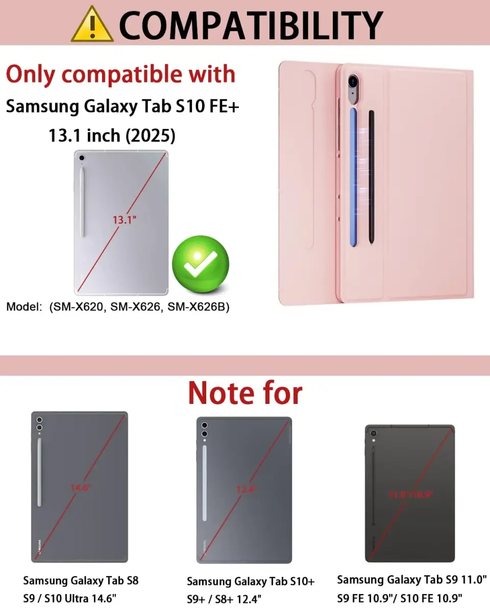 TUNKARMOR Keyboard Case for Samsung Galaxy Tab S10 FE+ Plus 13.1 inch - Pink | Detachable Magnetic Keyboard with S Pen Holder & Auto Sleep/Wake - view 2