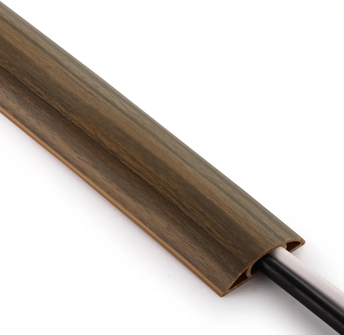 ZhiYo 5.6ft Floor Cord Cover Cable Cavity 1.6" W x 0.43" H Smoked Brown Wood | Conceals 1-2 Cables on Floor - main product image