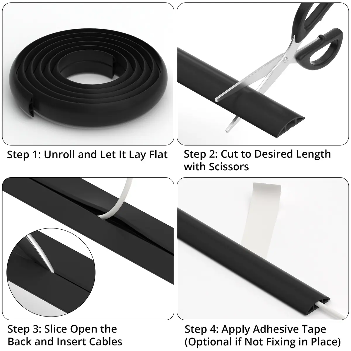 ZhiYo 5.6ft Floor Cord Cover Cable Cavity 1.6" W x 0.43" H Smoked Brown Wood | Conceals 1-2 Cables on Floor - view 6