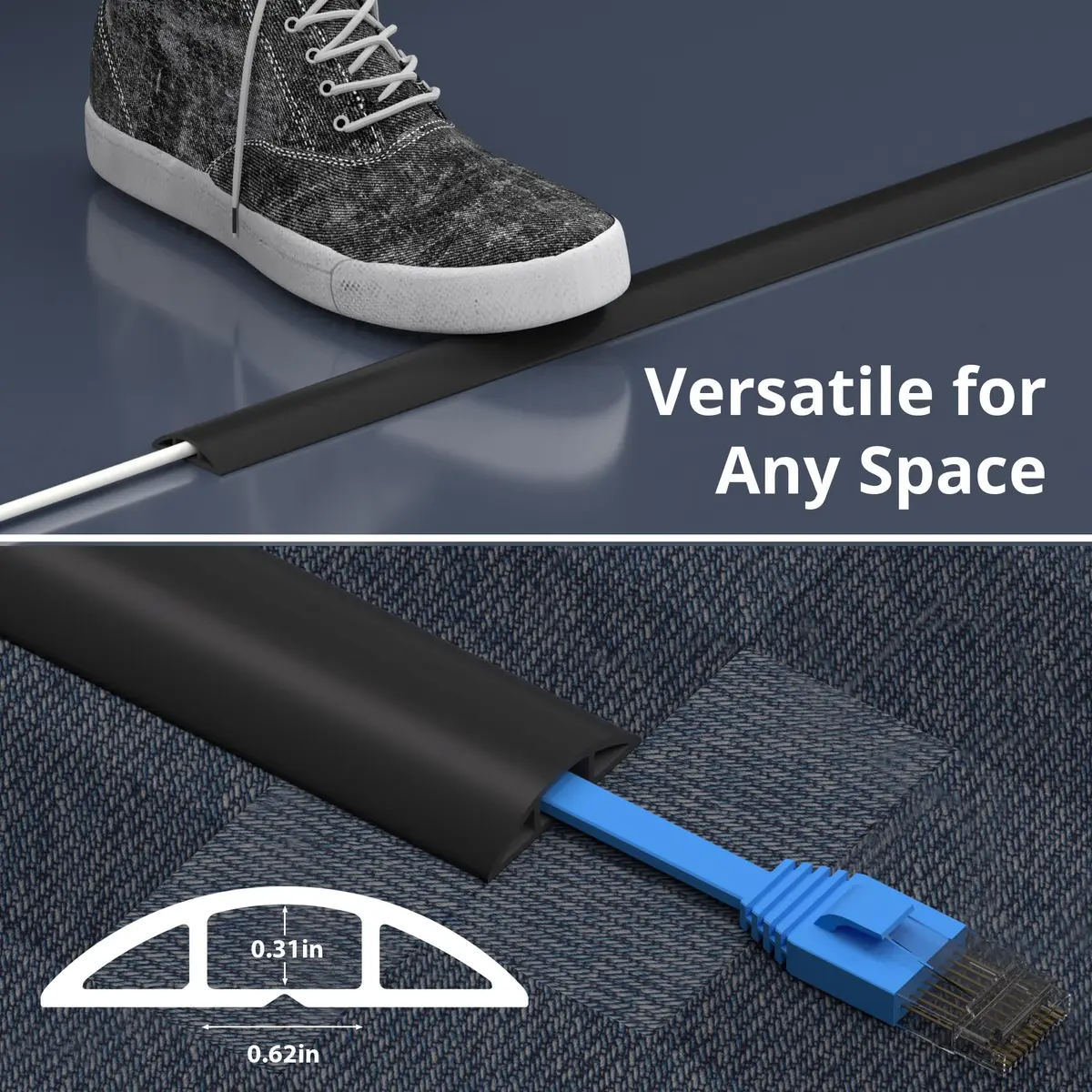 ZhiYo 5.6ft Floor Cord Cover Cable Cavity 1.6" W x 0.43" H Smoked Brown Wood | Conceals 1-2 Cables on Floor - view 8