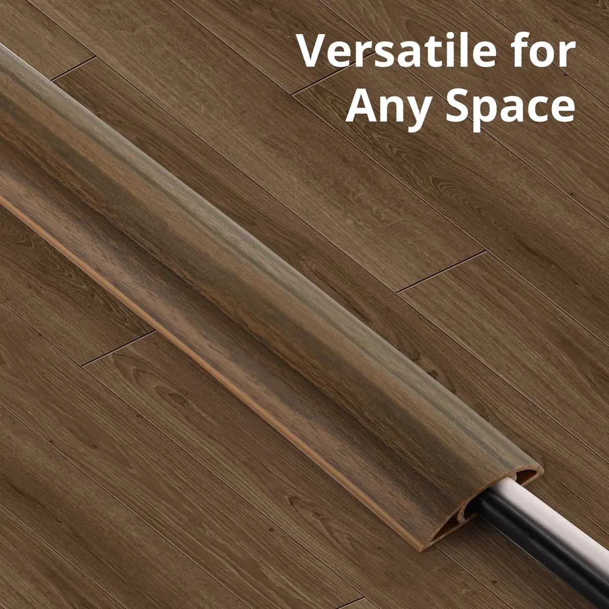 ZhiYo 5.6ft Floor Cord Cover Cable Cavity 1.6" W x 0.43" H Smoked Brown Wood | Conceals 1-2 Cables on Floor - view 3
