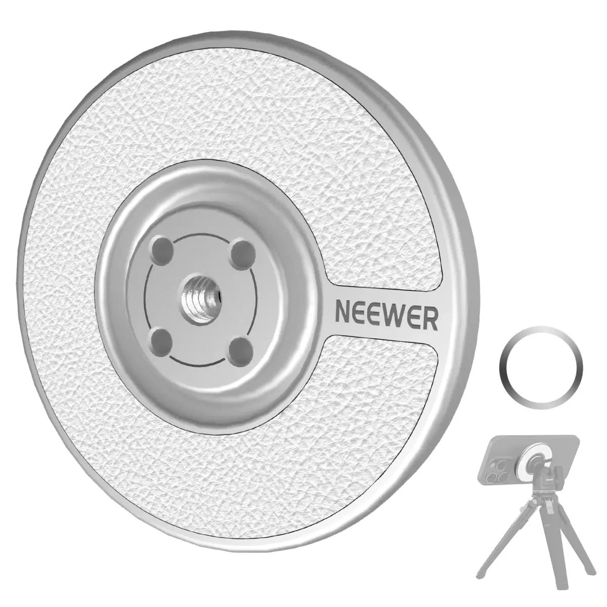 NEEWER Magnetic Phone Tripod Mount Adapter with Adhesive Metal Ring & 1/4" Thread | Silver, 59x7mm (2.3"x0.3") - main product image