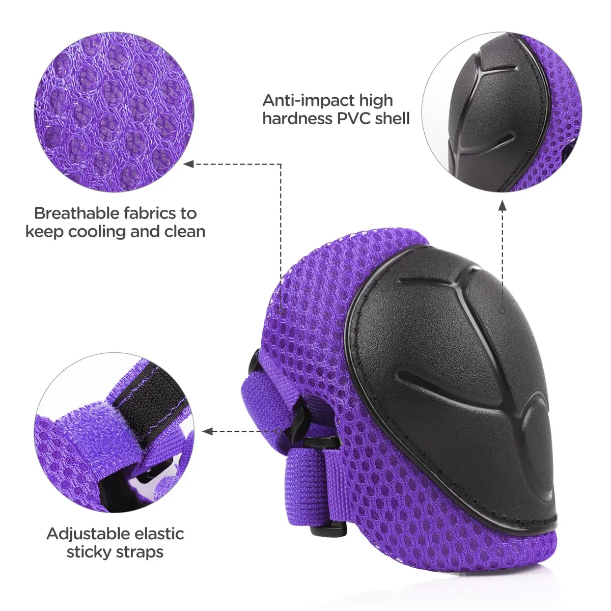 DaCool Kids Bike Helmet & Protective Gear Set with Knee Pads, Elbow Pads, Wrist Guards - Purple, Small (3-10 yrs) | Adjustable Fit for Sport Cycling - view 5