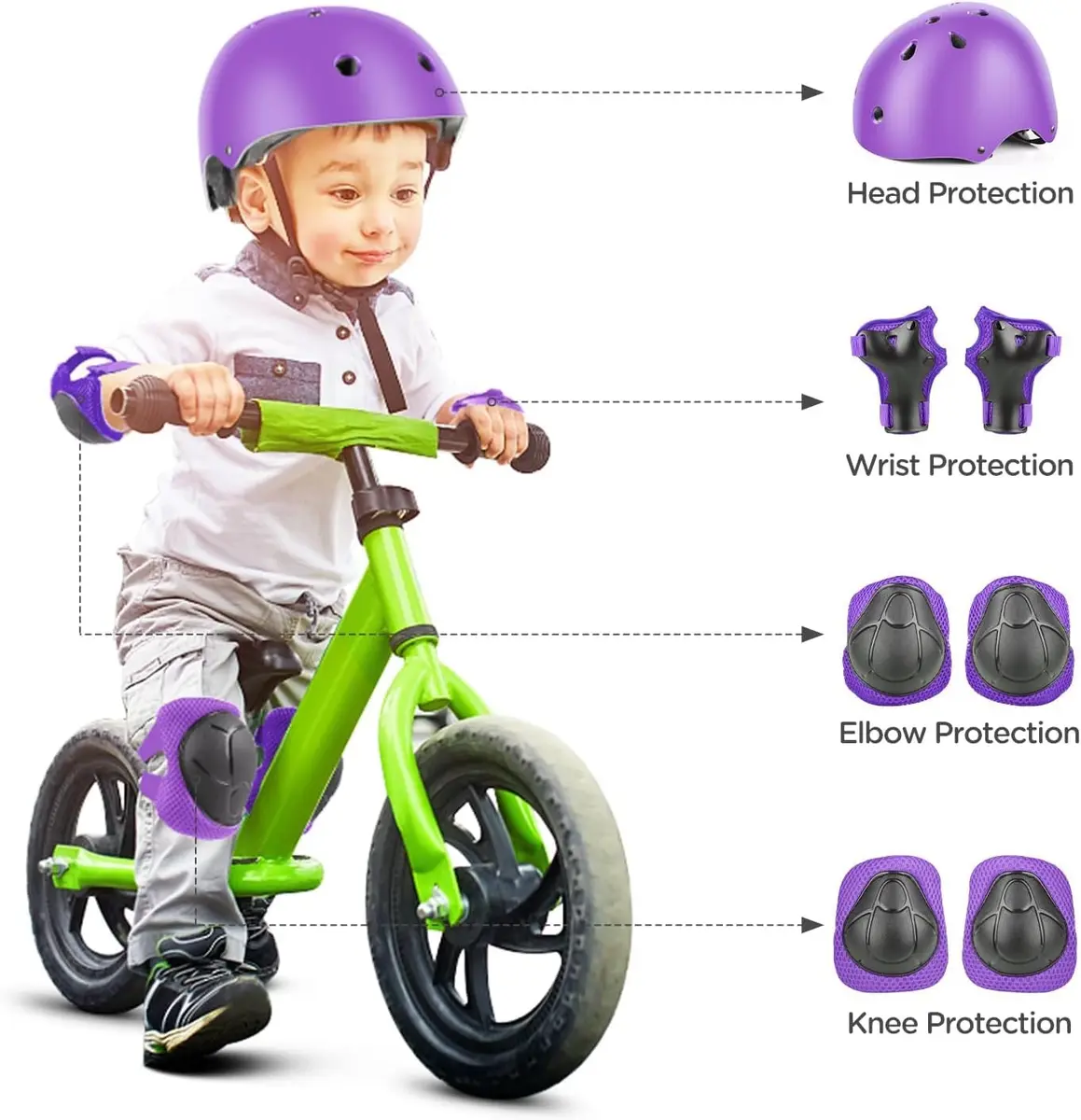 DaCool Kids Bike Helmet & Protective Gear Set with Knee Pads, Elbow Pads, Wrist Guards - Purple, Small (3-10 yrs) | Adjustable Fit for Sport Cycling - view 7