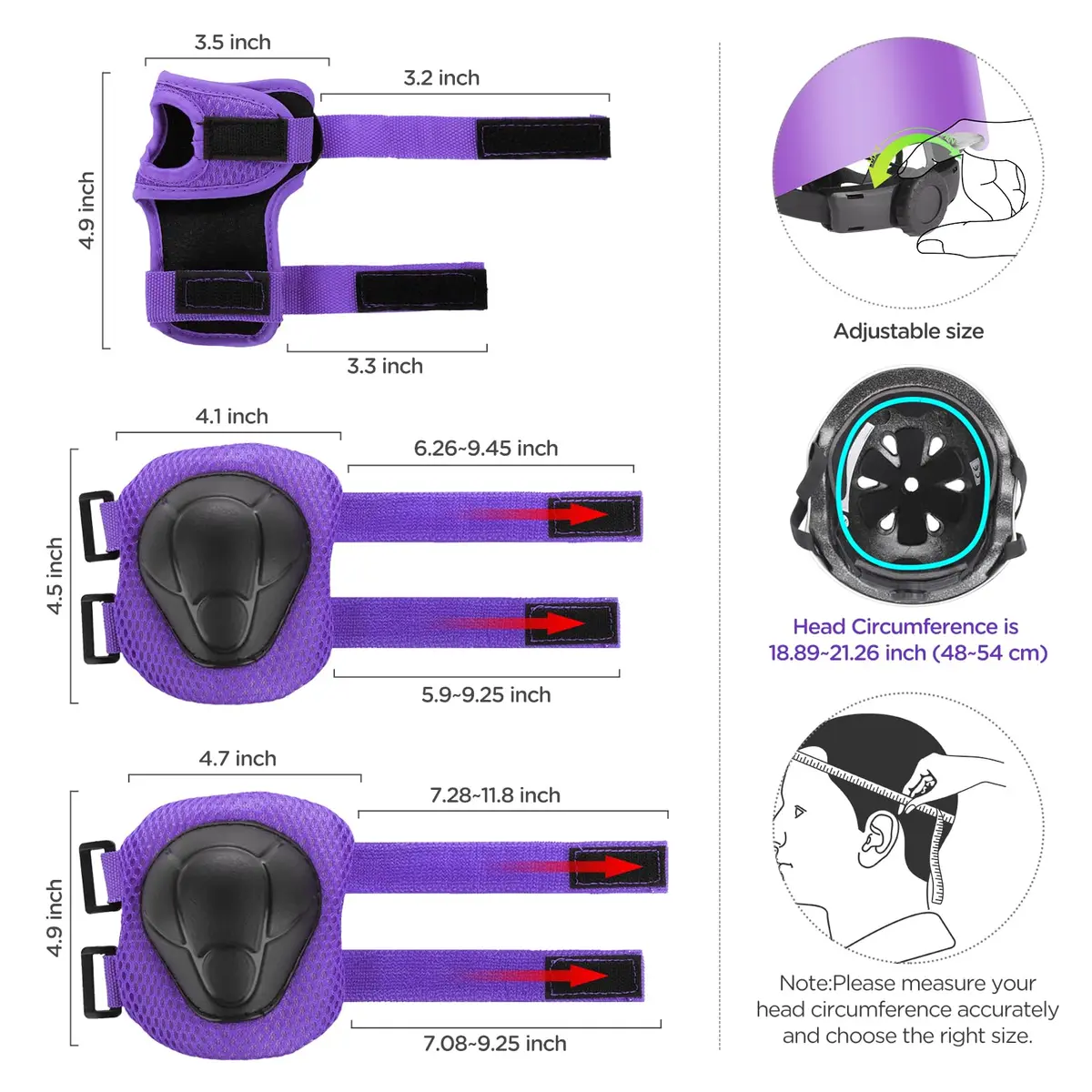 DaCool Kids Bike Helmet & Protective Gear Set with Knee Pads, Elbow Pads, Wrist Guards - Purple, Small (3-10 yrs) | Adjustable Fit for Sport Cycling - view 2