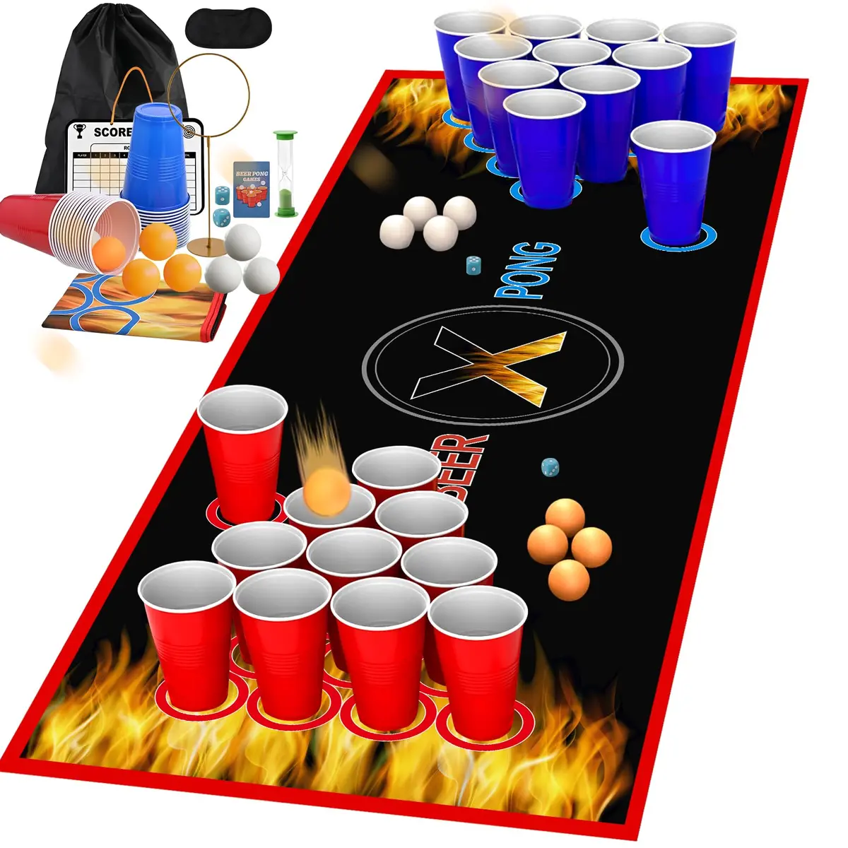 GOLDGE Beer Pong Table Mat 70.9 x 23.6 in | Waterproof, Reusable, Portable for Adults & Parties - main product image