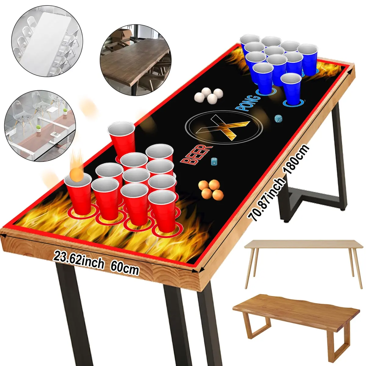 GOLDGE Beer Pong Table Mat 70.9 x 23.6 in | Waterproof, Reusable, Portable for Adults & Parties - view 2