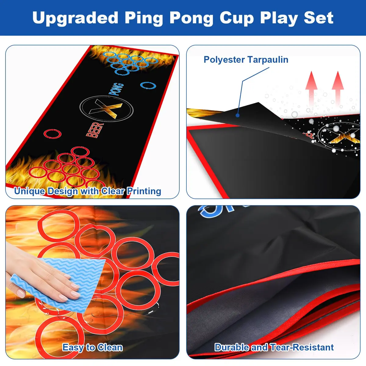 GOLDGE Beer Pong Table Mat 70.9 x 23.6 in | Waterproof, Reusable, Portable for Adults & Parties - view 4