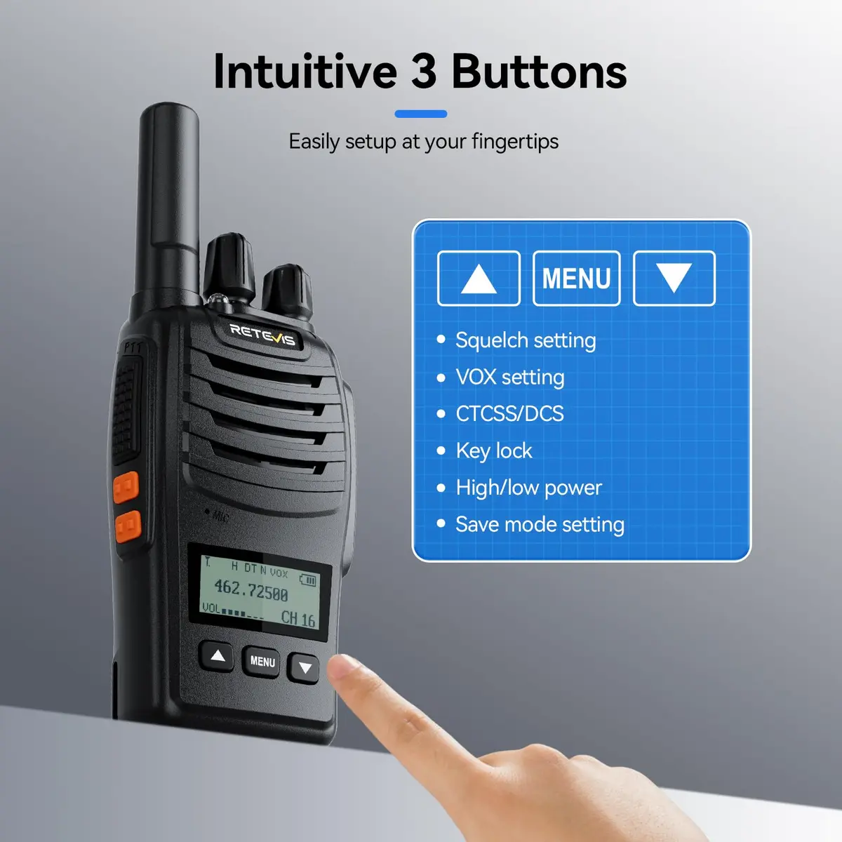 Retevis H777D Walkie Talkies with LCD Screen | Long Range, Rechargeable, 10 Pack - view 3