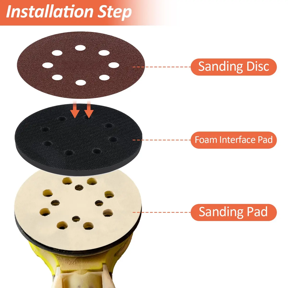 Mkobon 5 Inch Foam Sanding Pads 4-Pack | 12.7 cm (5 Inch) 8-Hole Interface Pads for Orbital Sanders - view 3