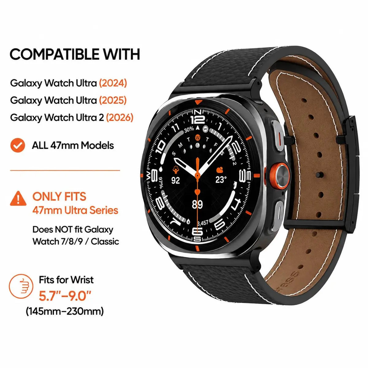 CrazyGrass Magnetic Leather Band Compatible with Samsung Galaxy Watch Ultra 2/Ultra 47mm | Genuine Leather with H-Shaped Magnetic Clasp - view 5