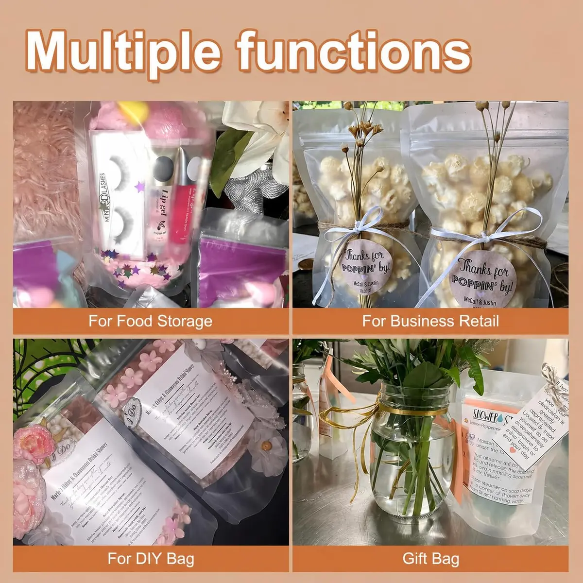 SumDirect 100Pcs 6x8.6 inches Matte Zipper Resealable Stand Up Snack Food Tea Packing Pouch Bag - view 6