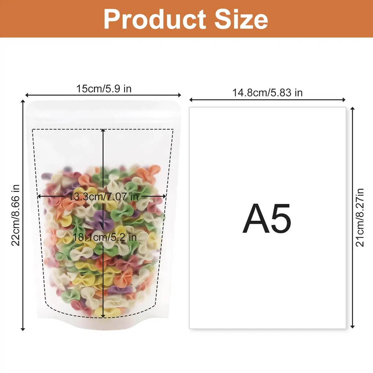 SumDirect 100Pcs 6x8.6 inches Matte Zipper Resealable Stand Up Snack Food Tea Packing Pouch Bag - view 2