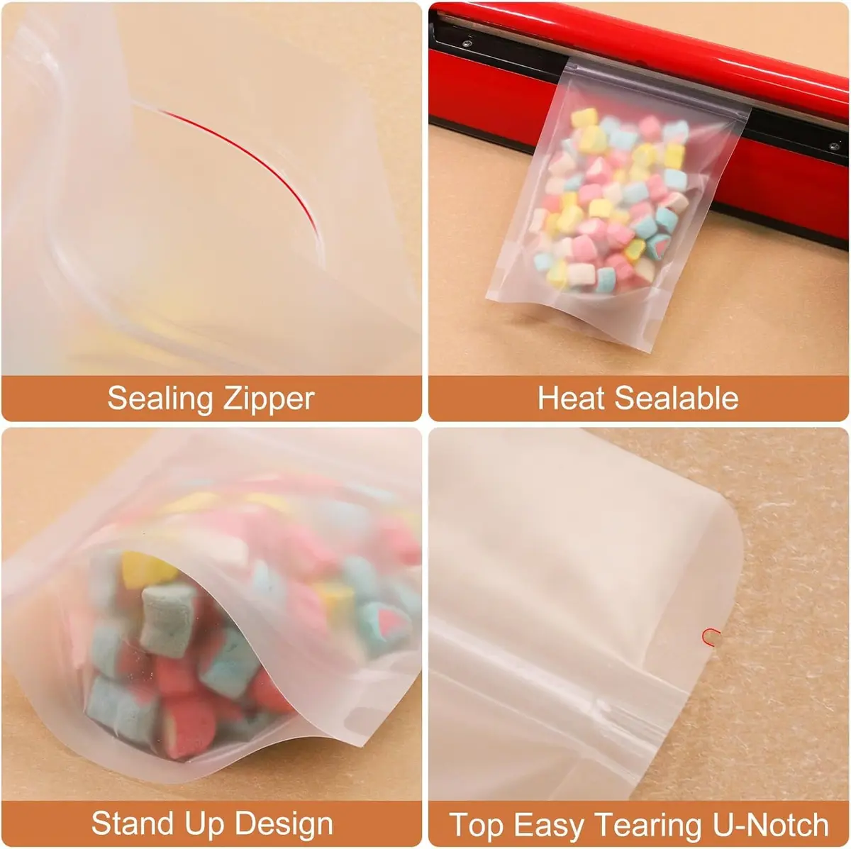 SumDirect 100Pcs 6x8.6 inches Matte Zipper Resealable Stand Up Snack Food Tea Packing Pouch Bag - view 3