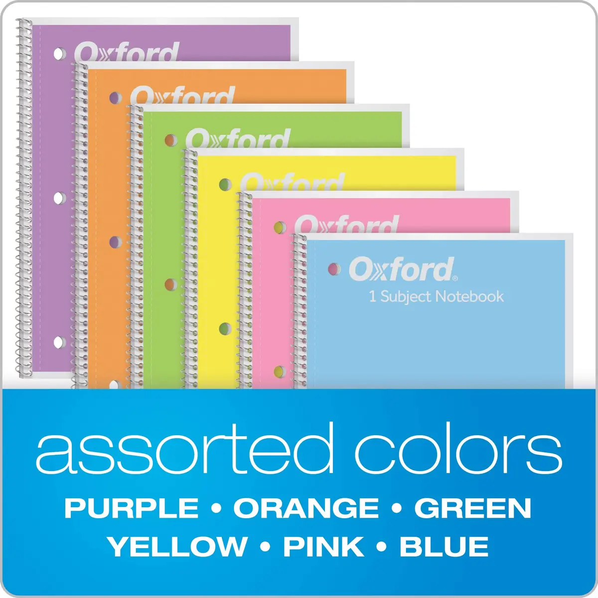 Oxford Spiral Notebook, 1 Subject, College Ruled Paper, 8 x 10-1/2 Inch | Pastel Pink, Orange, Yellow, Green, Blue & Purple, 70 Sheets - view 7