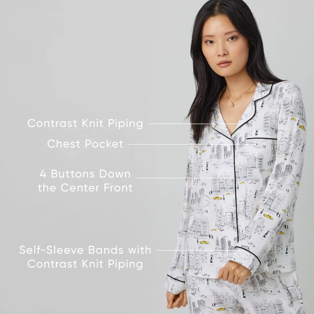 Trina Turk Organic Cotton Pajama Set | Long Sleeve Notch Collar & Pant, Pink Aqua Cranes, X-Large - view 4