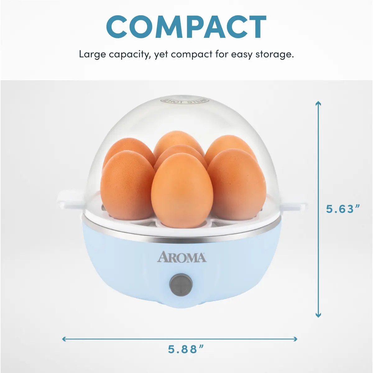 AROMA Overly Easy Egg Cooker, Steamer & Poacher | XL Capacity Fits 7 Eggs, Blue - view 5
