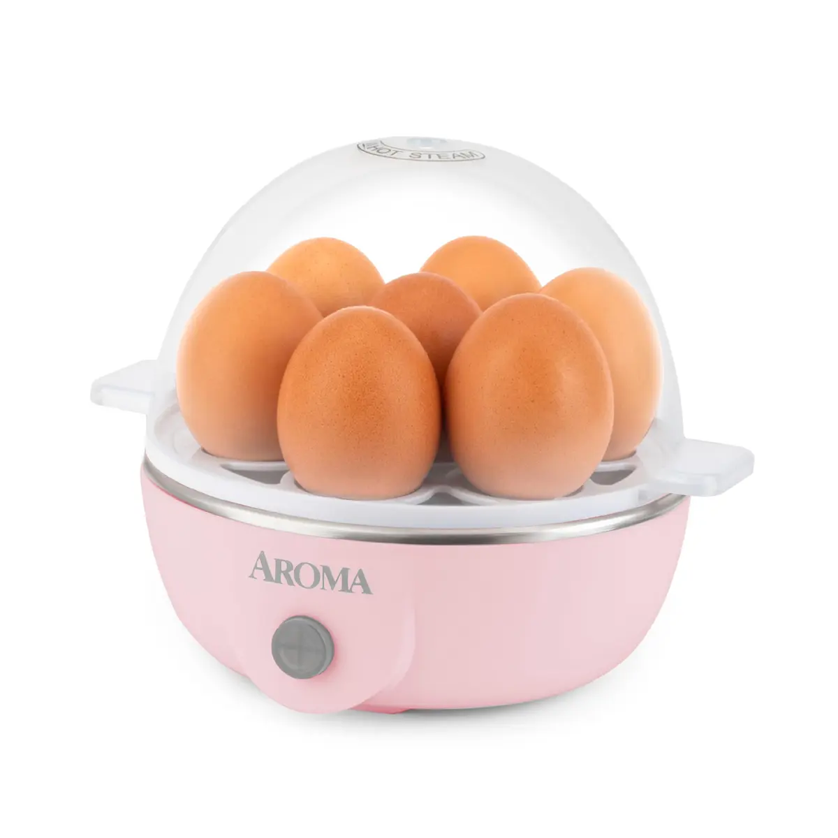AROMA Overly Easy Egg Cooker Pink | XL Capacity Fits 7 Eggs, No Timer Needed - main product image