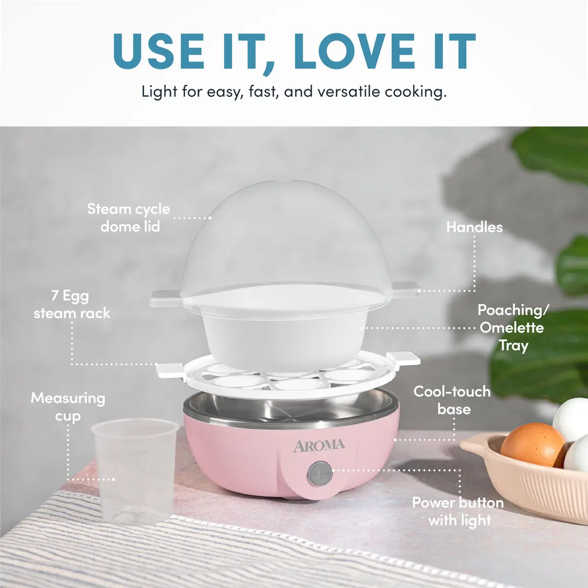 AROMA Overly Easy Egg Cooker Pink | XL Capacity Fits 7 Eggs, No Timer Needed - view 4