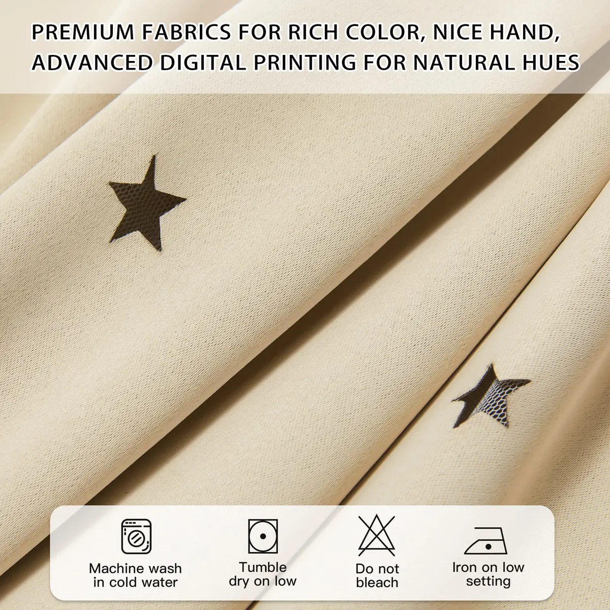 XiDi Beige Curtains for Bedroom Girls, Kids Room, 34 x54 inch 1 Panel | Dreamlike Star Cutout Design with 80% Blackout - view 5