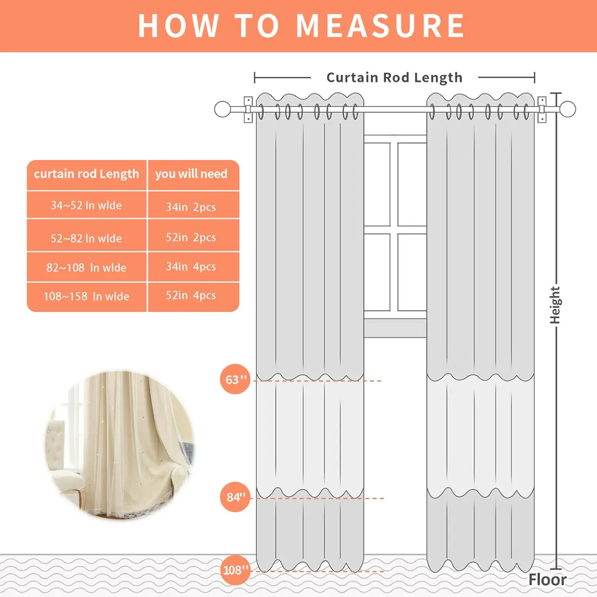 XiDi Beige Curtains for Bedroom Girls, Kids Room, 34 x54 inch 1 Panel | Dreamlike Star Cutout Design with 80% Blackout - view 8