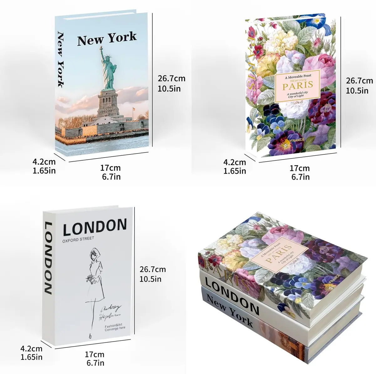 chaojiniubee Decorative Faux Book Set for Room Décor, Coffee Table Décor, Bookshelf, Living Room TV Stand, White (3 Pcs, 28.6cm L x 39.8cm H x 2cm W) - view 4