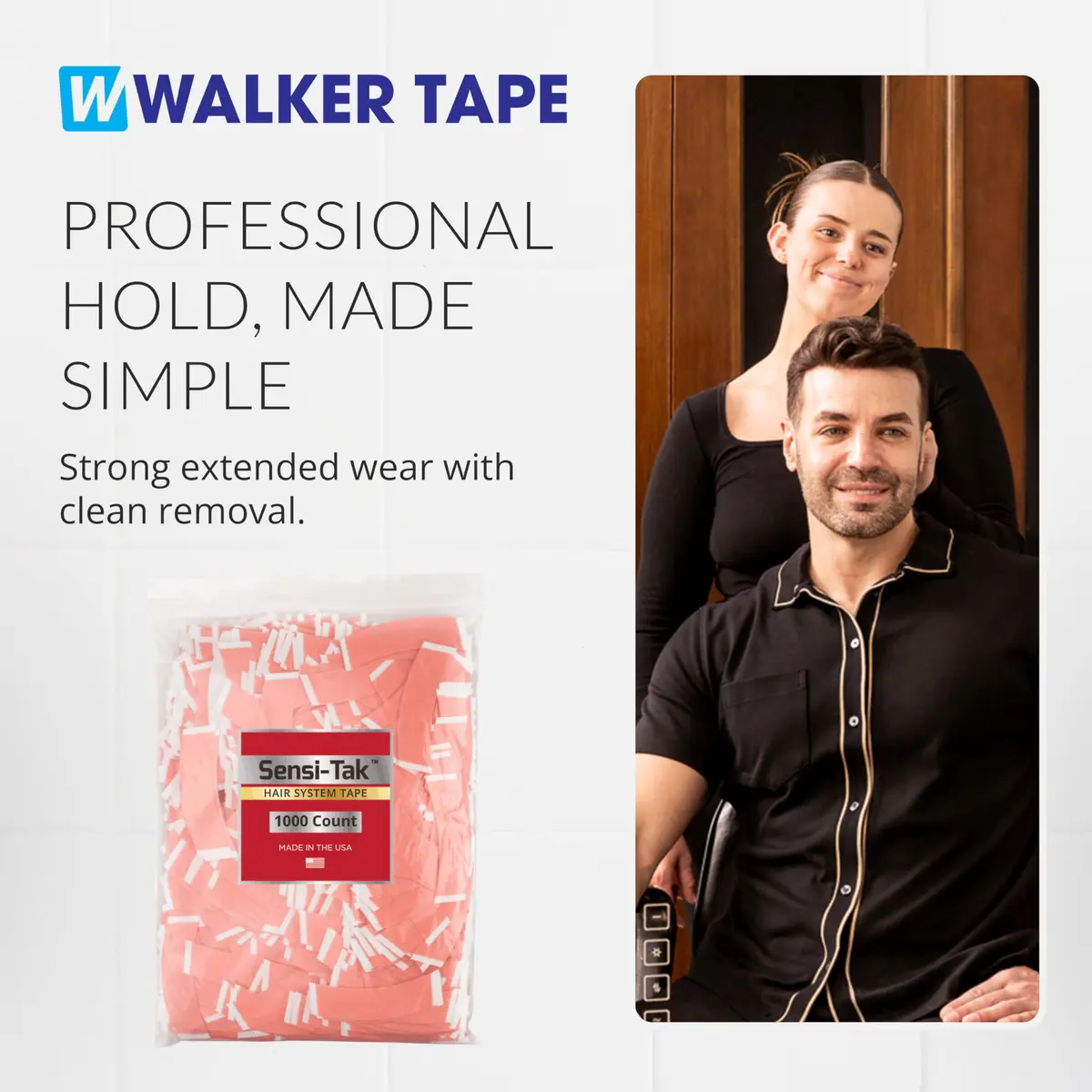 Walker Tape Sensi-Tak C Contour 1000 Pieces for Wig Installs, Lace Systems, Toupee Applications, Hair Tape Prep and Adhesive Strips Use Offering Extended Wear Hold, Low Residue Removal, Skin-Safe - view 8