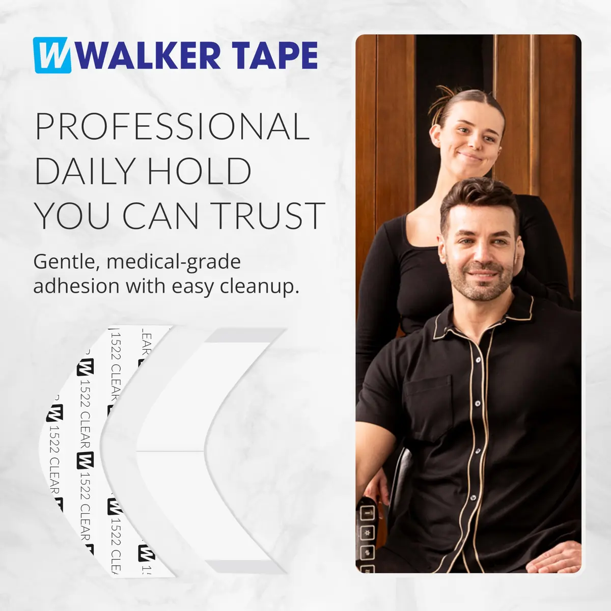 Walker Tape 1522 Clear A Contour 1000 Pieces for Wig Installs, Lace Systems, Toupee Applications, Hair Tape Prep and Adhesive Strips Use Offering Hypoallergenic Comfort - view 8