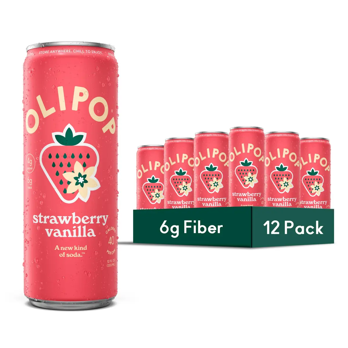 OLIPOP Strawberry Vanilla Prebiotic Soda 12 Fl Oz | Gut-Friendly, Delicious & Refreshing - main product image