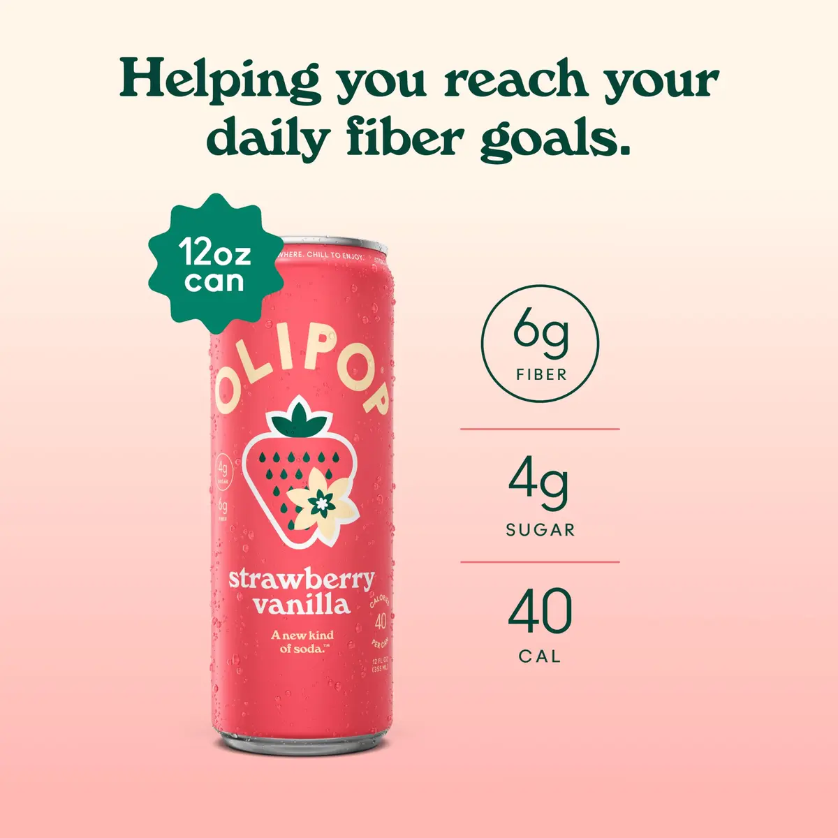 OLIPOP Strawberry Vanilla Prebiotic Soda 12 Fl Oz | Gut-Friendly, Delicious & Refreshing - view 3