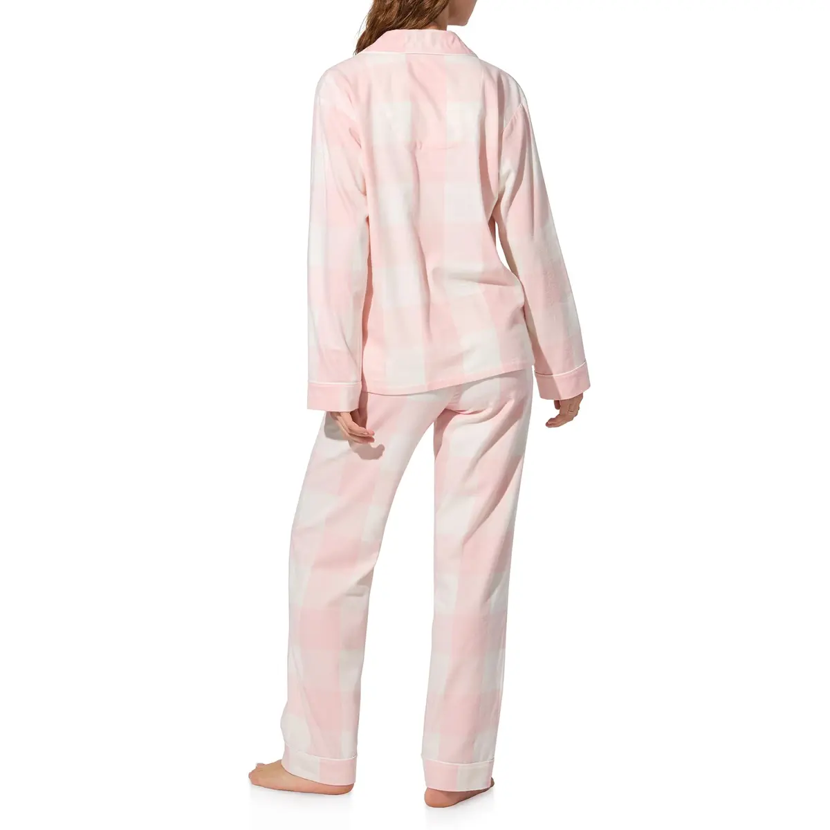 Bed Head PJs Women's Organic Cotton Flannel Twill Classic Long Sleeve Button & Pant Pajama Set, Pink Plaid, X-Small | Breathable & Eco-Friendly - view 3