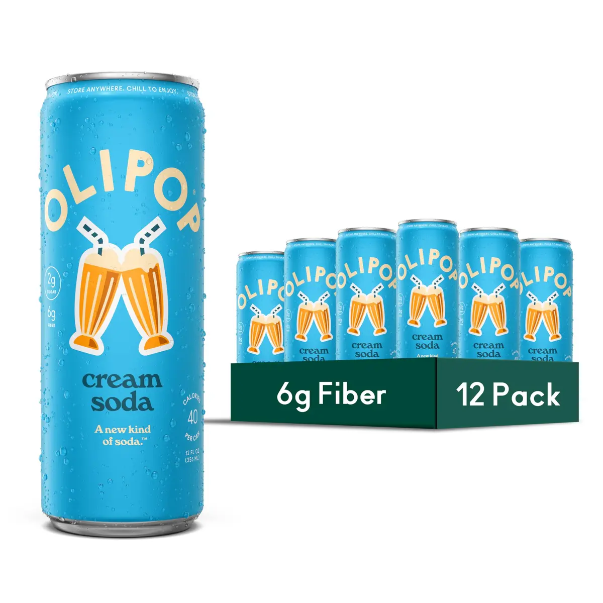 OLIPOP Cream Soda 12 Fl Oz | Prebiotic Fiber & Natural Vanilla Flavor (70-120 chars) - main product image