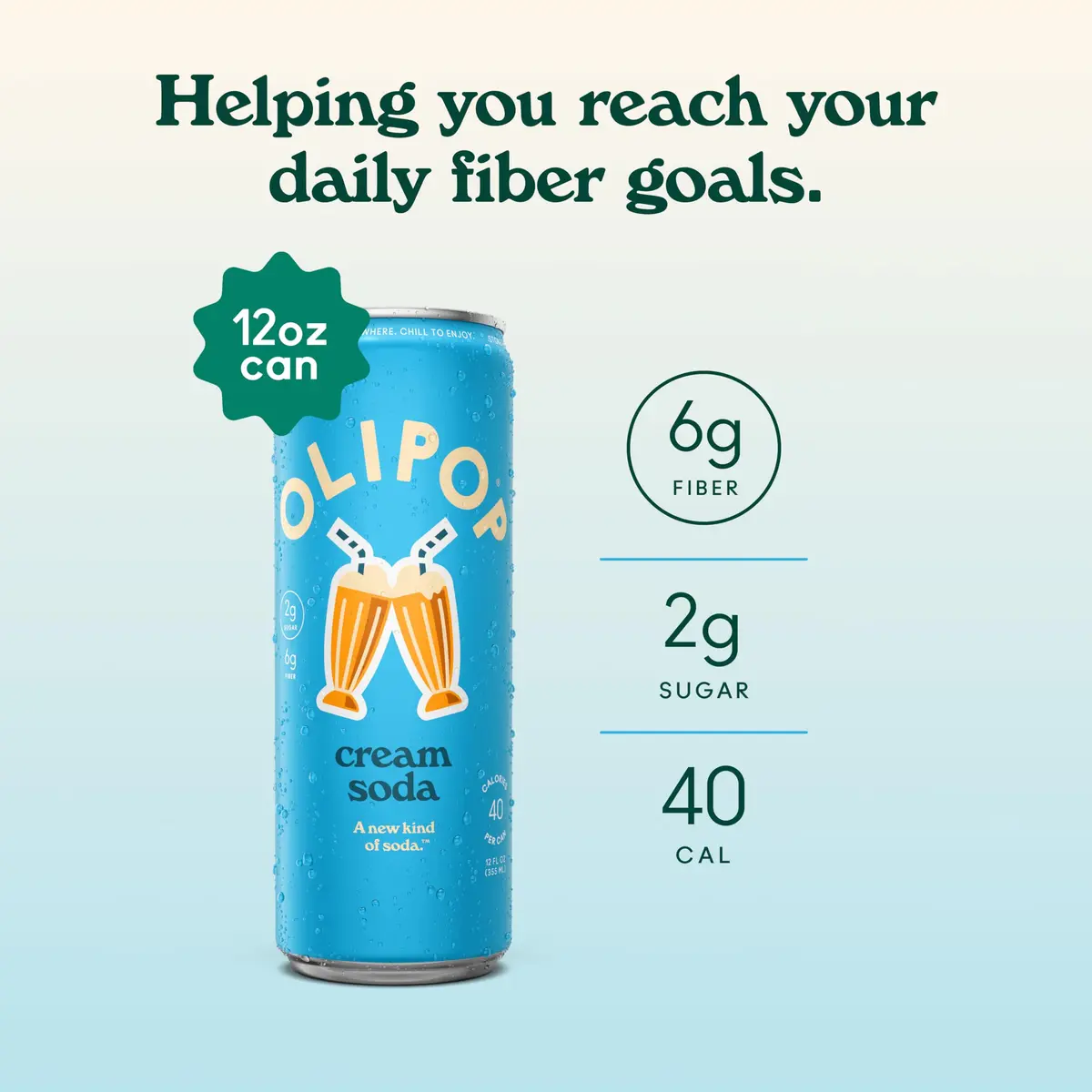 OLIPOP Cream Soda 12 Fl Oz | Prebiotic Fiber & Natural Vanilla Flavor (70-120 chars) - view 3
