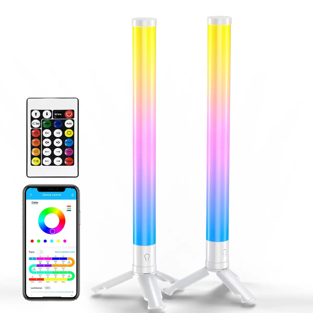 TJOY 360° RGB Light Bars Gaming Desk Ambient Lighting | Music Sync, Remote Control, White Plastic - main product image