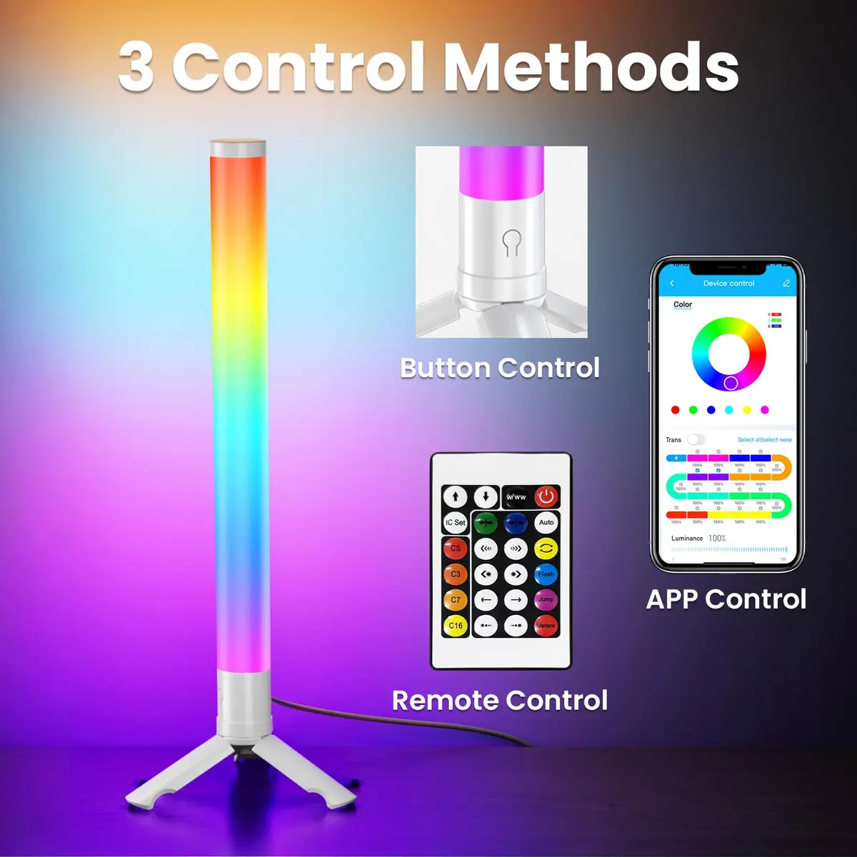 TJOY 360° RGB Light Bars Gaming Desk Ambient Lighting | Music Sync, Remote Control, White Plastic - view 6