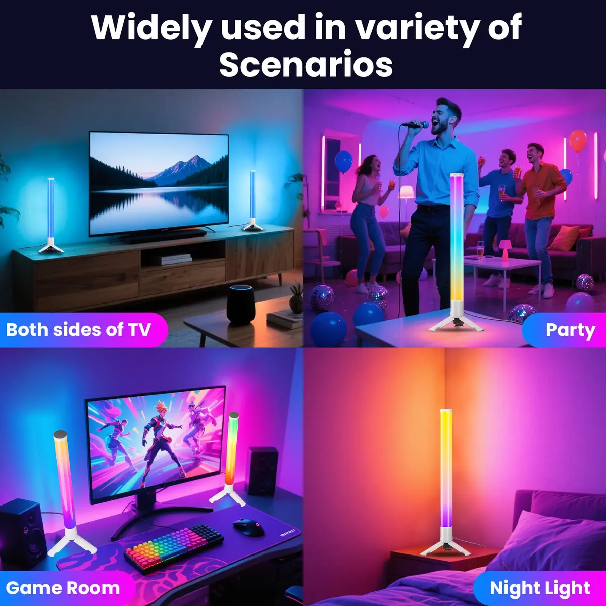 TJOY 360° RGB Light Bars Gaming Desk Ambient Lighting | Music Sync, Remote Control, White Plastic - view 7