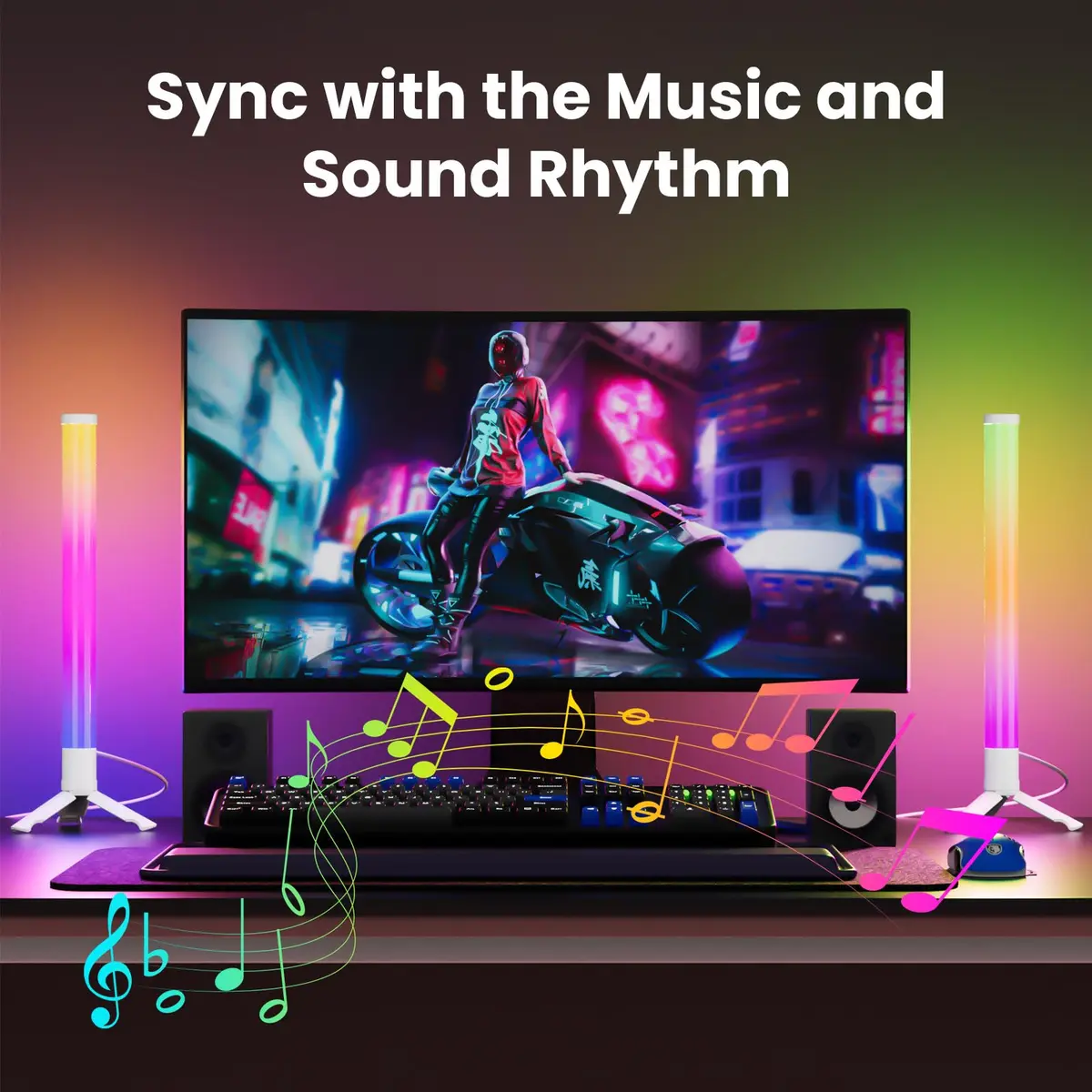 TJOY 360° RGB Light Bars Gaming Desk Ambient Lighting | Music Sync, Remote Control, White Plastic - view 2