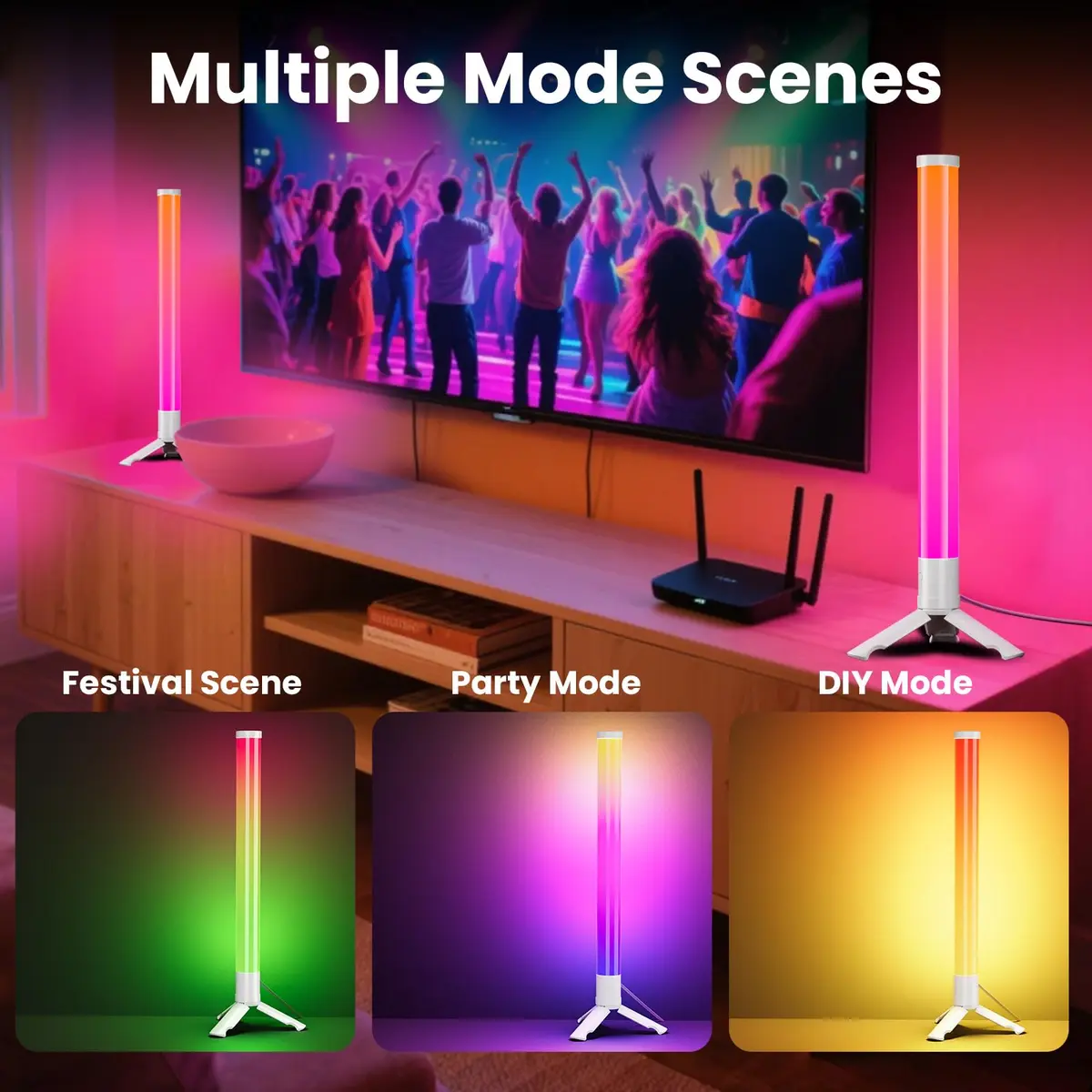 TJOY 360° RGB Light Bars Gaming Desk Ambient Lighting | Music Sync, Remote Control, White Plastic - view 3