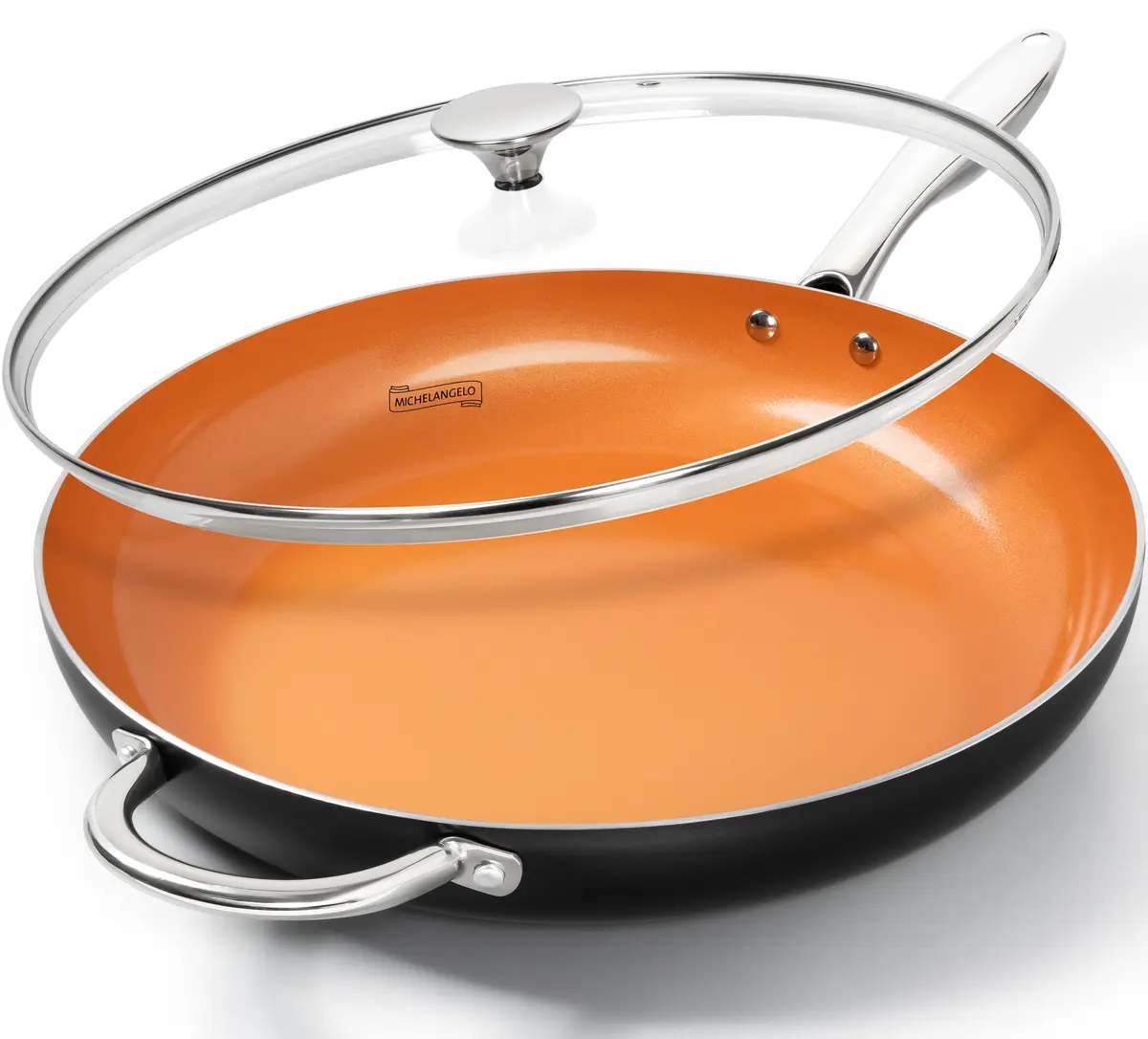 MICHELANGELO 14 Inch Ceramic Frying Pan with Lid | Nonstick Aluminum Skillet for Healthy Cooking - main product image