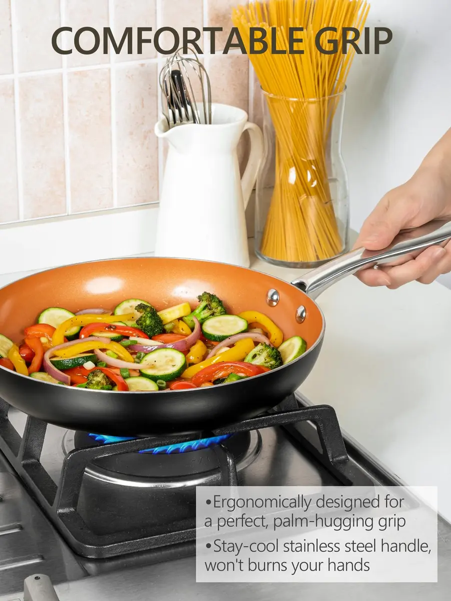 MICHELANGELO 14 Inch Ceramic Frying Pan with Lid | Nonstick Aluminum Skillet for Healthy Cooking - view 6